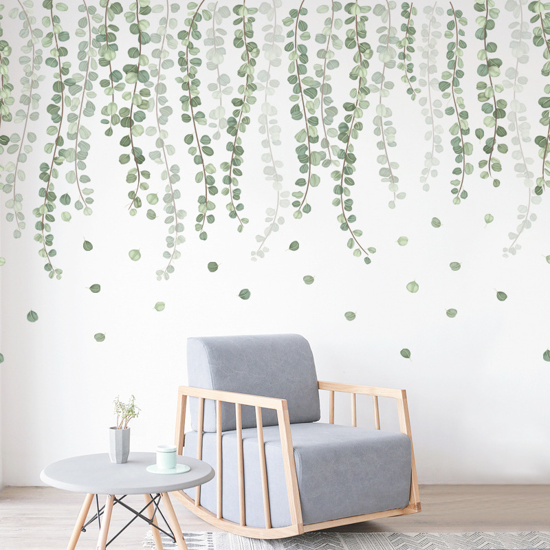 Home Cinema Wallpaper - สติ๊กเกอร์ติดผนังลายเถาวัลย์สีเขียวสไตล์นอร์ดิก สำหรับตกแต่งห้องนั่งเล่น ห้องนอน บ้าน ลายดอกไม้ ตกแต่งผนัง