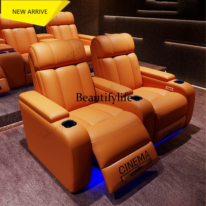Home Cinema Chairs - เก้าอี้โรงหนังปรับเอนไฟฟ้าหนังแท้สุดหรู G153 พร้อมที่วางแก้ว ไฟ LED –