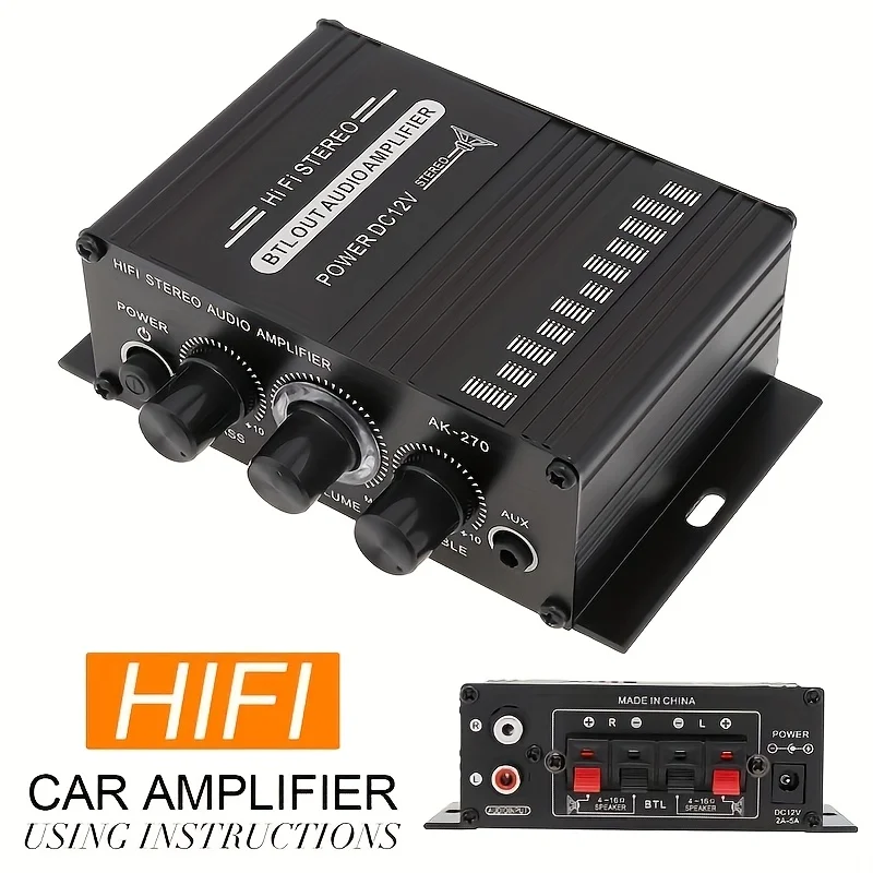 Home Cinema Unit - AK-270 400W มินิเพาเวอร์แอมป์ 12V/24V 2.0 แชนเนลสเตอริโอแอมป์เสียงไฮไฟสำหรับโฮมเธียเตอร์ระบบขนาดกะทัดรัด