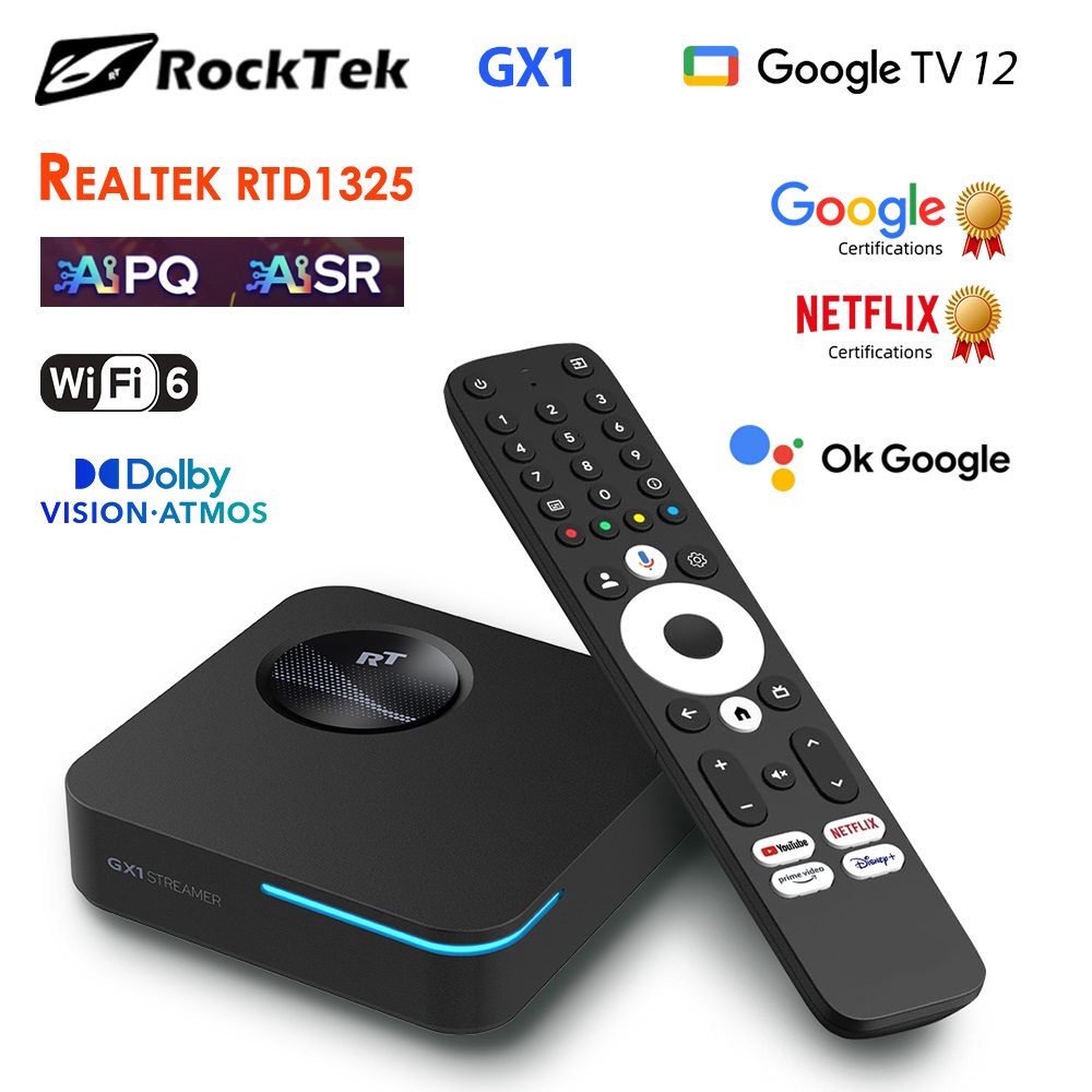 Home Cinema Dolby Atmos - กล่องรับสัญญาณ RockTek GX1 UHD Google TV